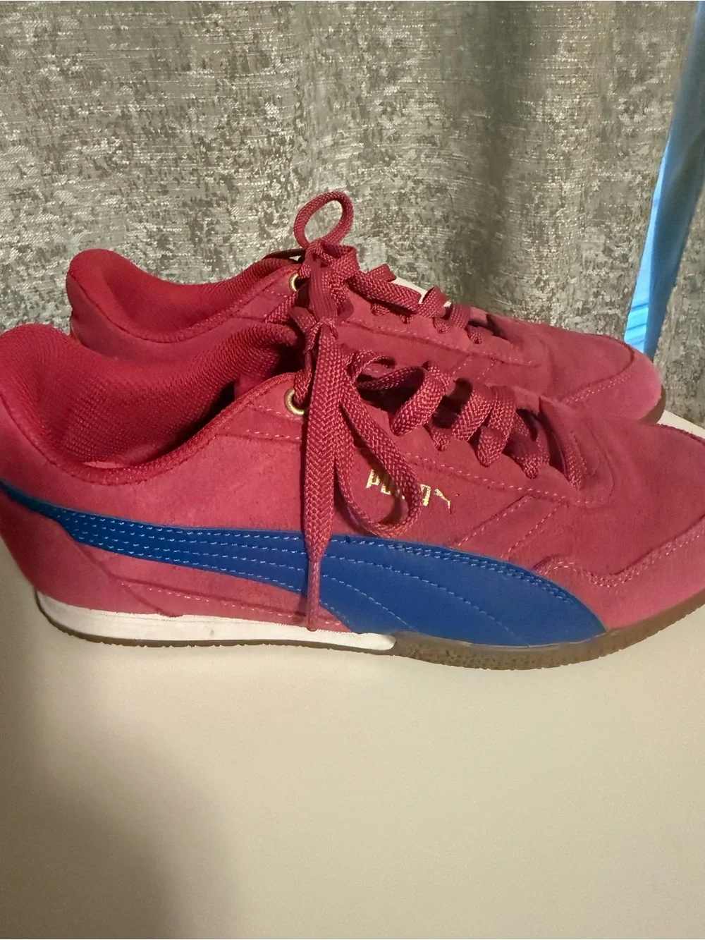 Puma Pink Suede Athletic Sneakers with Blue Side Stripe